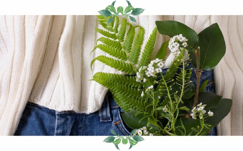nachhaltige mode weisser pullover pflanze